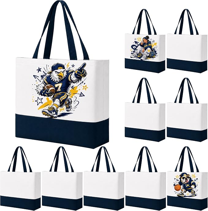 10 Pack Large Canvas Tote Bags Bulk for Daily Use Group Team - Blue