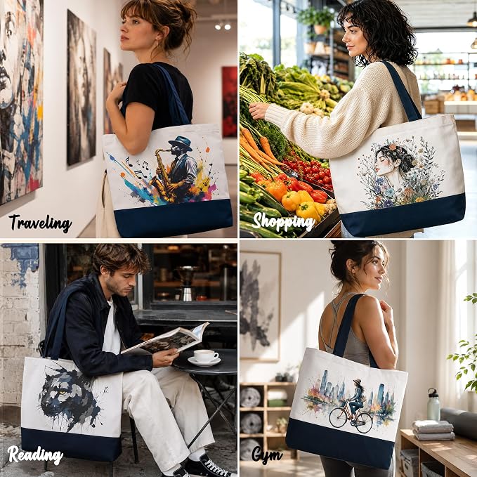 10 Pack Large Canvas Tote Bags Bulk for Daily Use Group Team - Blue