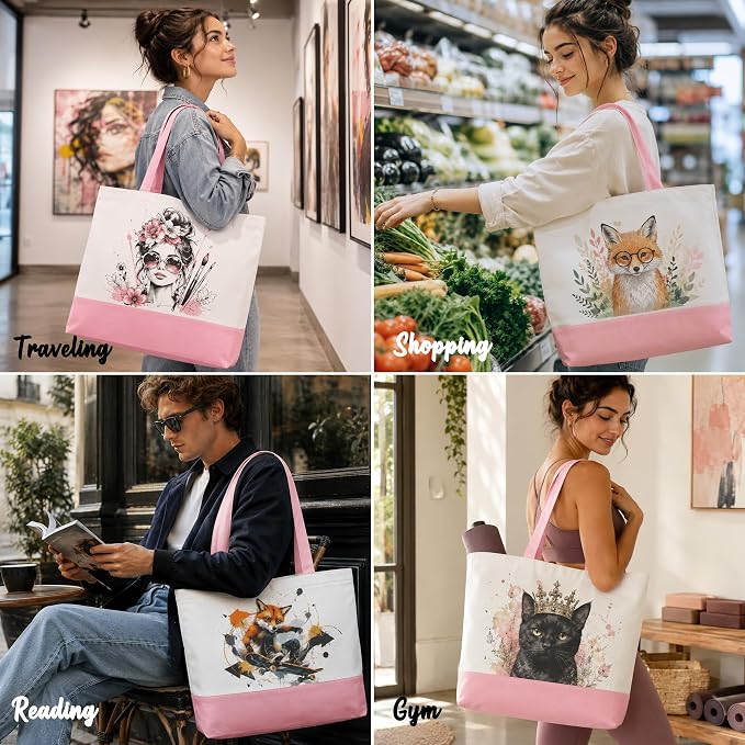 10 Pack Large Canvas Tote Bags Bulk for Daily Use Group Team - Pink
