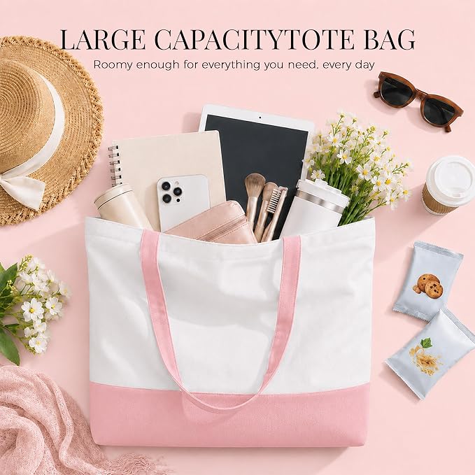 10 Pack Large Canvas Tote Bags Bulk for Daily Use Group Team - Pink