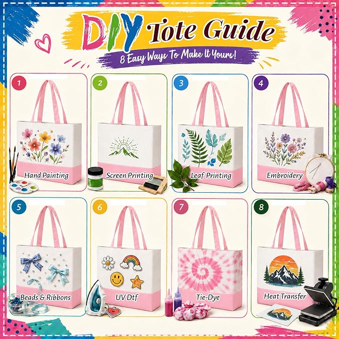 10 Pack Large Canvas Tote Bags Bulk for Daily Use Group Team - Pink