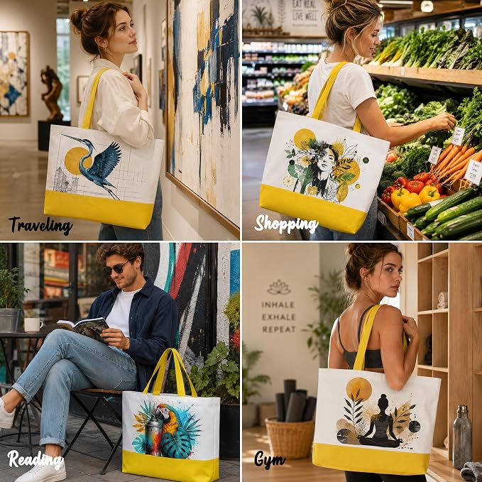 10 Pack Large Canvas Tote Bags Bulk for Daily Use Team - Yellow