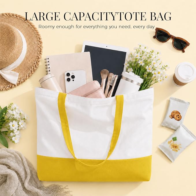 10 Pack Large Canvas Tote Bags Bulk for Daily Use Team - Yellow