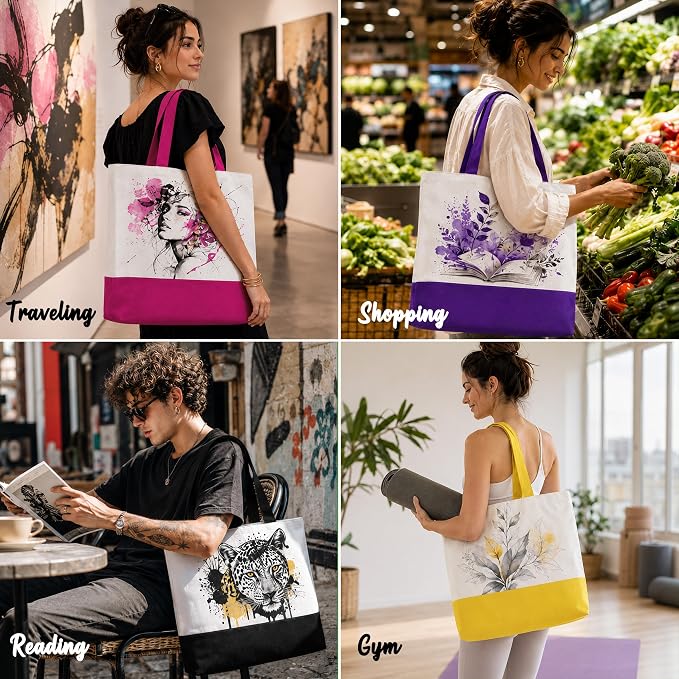 10 Pack Large Canvas Tote Bags Bulk for Daily Use Team - Colorful