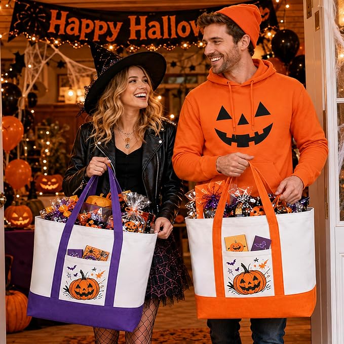 10 PCS Large Canvas Tote Bags Bulk with Front Pocket 18.5 x 15 in - Colorful