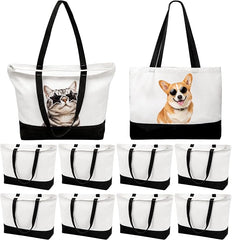 10 Pack Large Canvas Tote Bags with Zipper for DIY 18.5 x 15 x 4 in