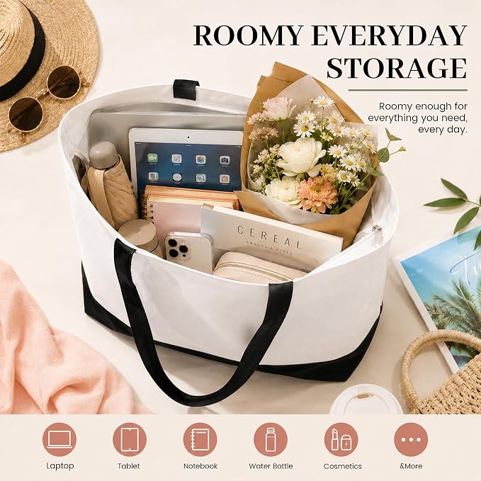 10 Pack Large Canvas Tote Bags with Zipper for DIY 18.5 x 15 x 4 in