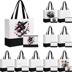 20 Pack Large Canvas Tote Bags wtih Makeup Bags for Daily Use DIY - Black