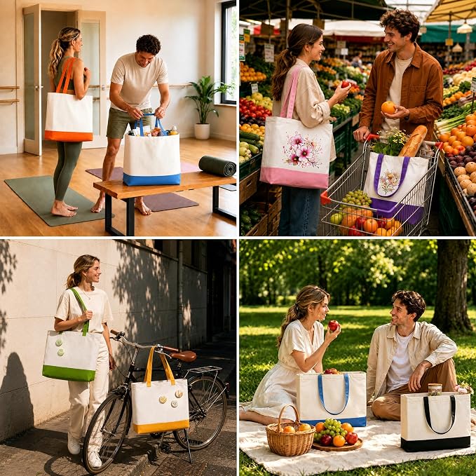 20 Pack Large Canvas Tote Bags wtih Makeup Bags for Daily Use DIY – Multicolor