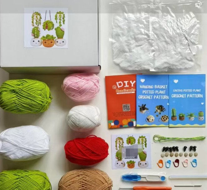 Crochet Kit for Beginners – DIY Potted Plant Crochet Set, Starter Knitting Kit for Adults and Kids