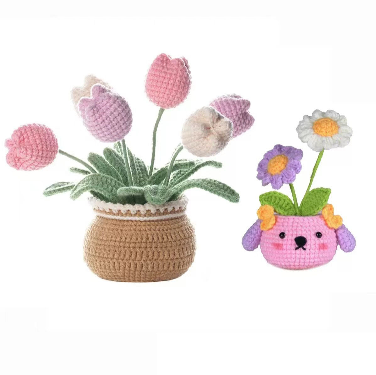 Crochet Kit for Beginners – DIY Potted Plant Crochet Set, Starter Knitting Kit for Adults and Kids