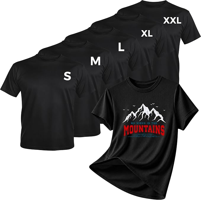 Quick Dry Sublimation Shirts Blanks Bulk 5 Pack Unisex S-2XL - Black