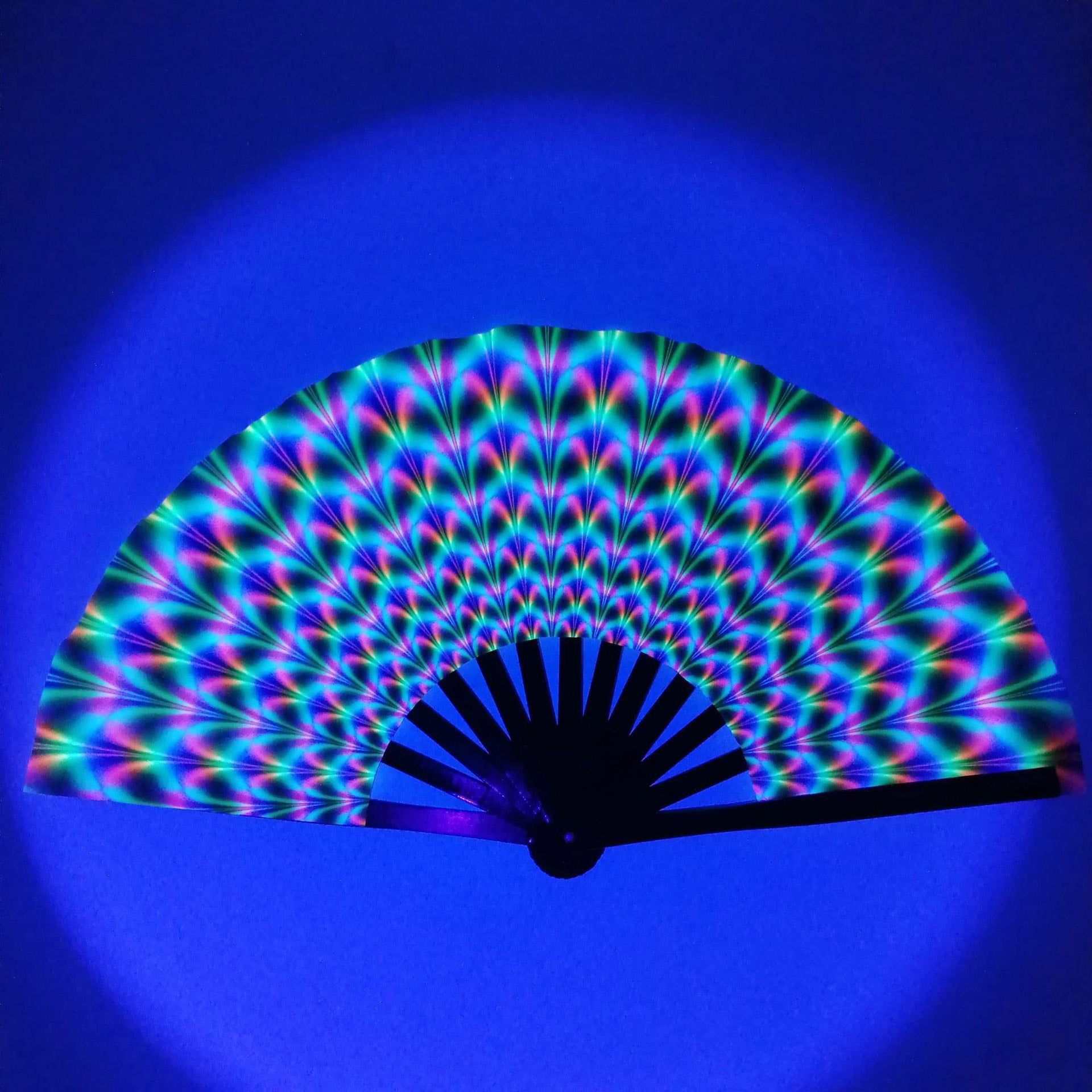 UV Glow Rave Fan Foldable for Women/Men/Drag Queen