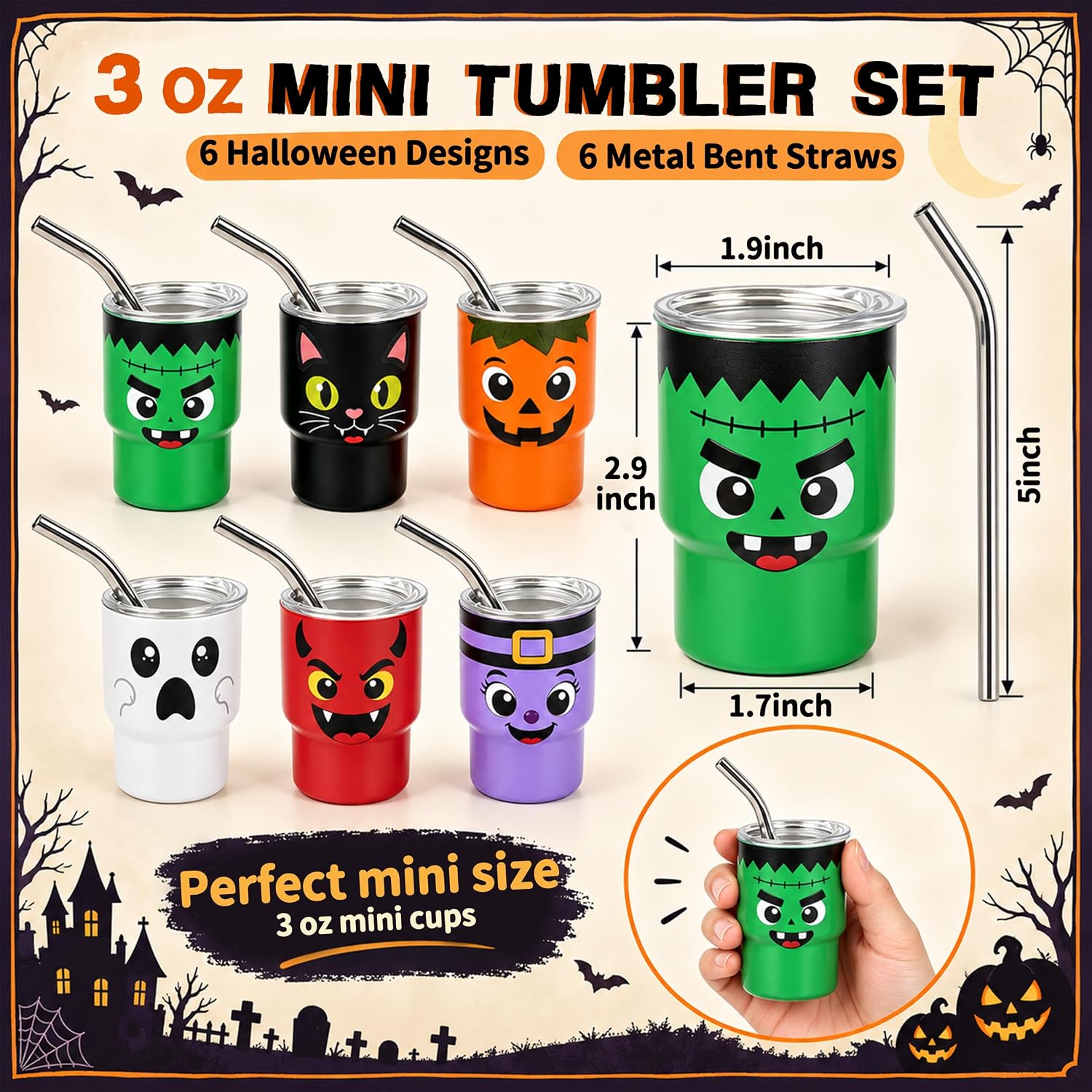 Mini-gobelet à shot de 3 oz pour sublimation avec couvercle et paille – Acier inoxydable coloré