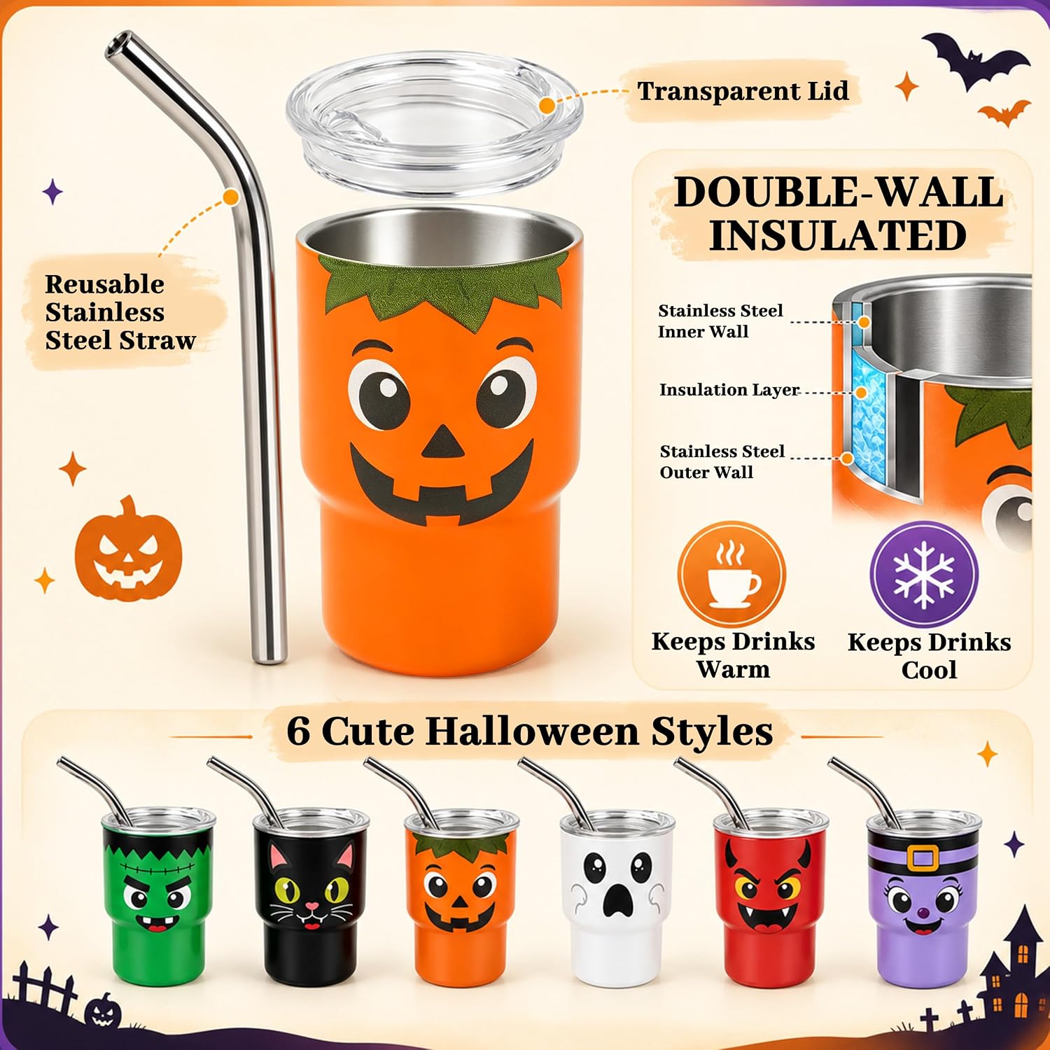 Mini-gobelet à shot de 3 oz pour sublimation avec couvercle et paille – Acier inoxydable coloré
