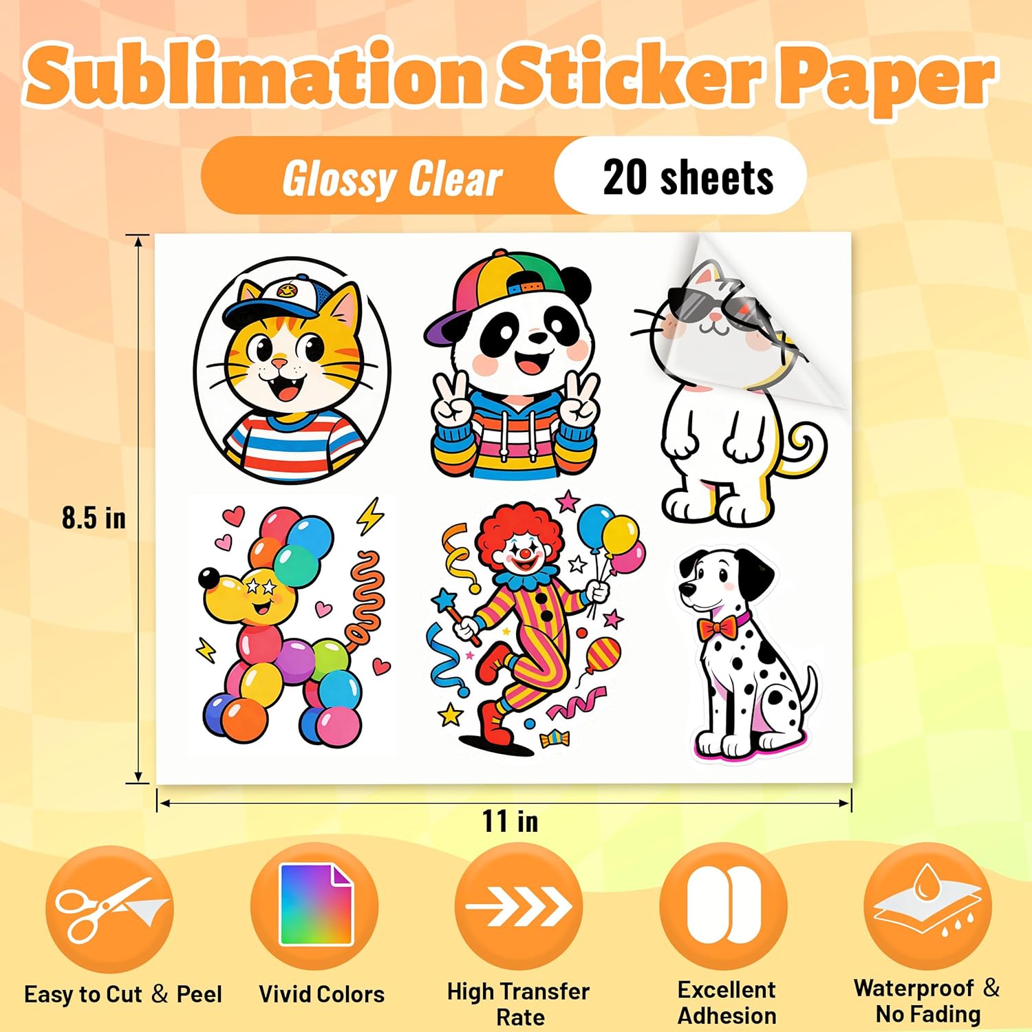 Transparent Sublimation Sticker Paper – 8.5×11 Glossy Waterproof Vinyl (20 Sheets)