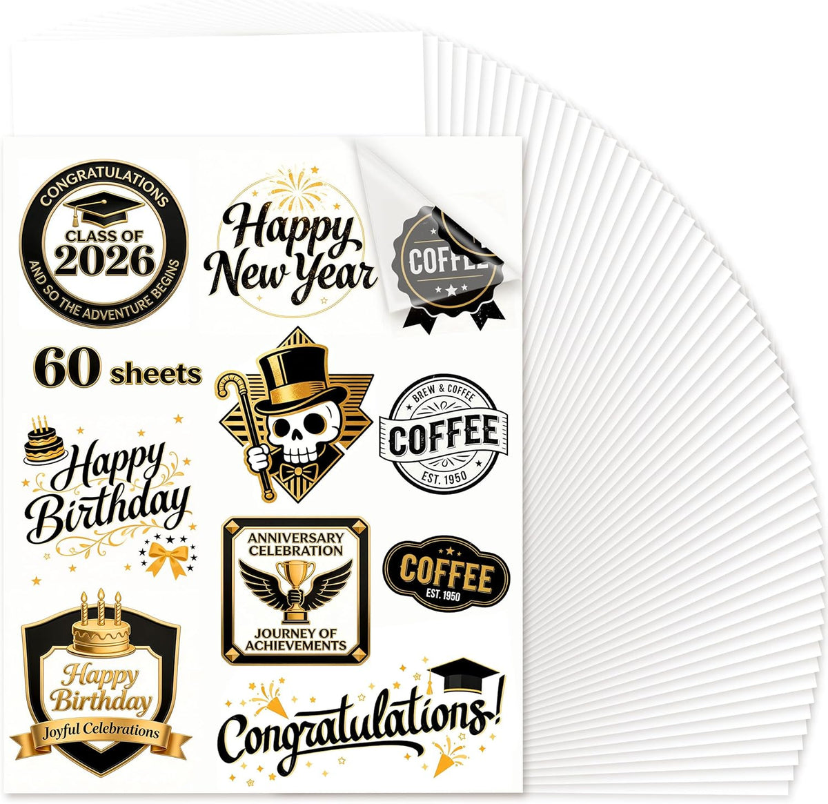 Transparent Sublimation Sticker Paper – 8.5×11 Glossy Waterproof Vinyl (60 Sheets)