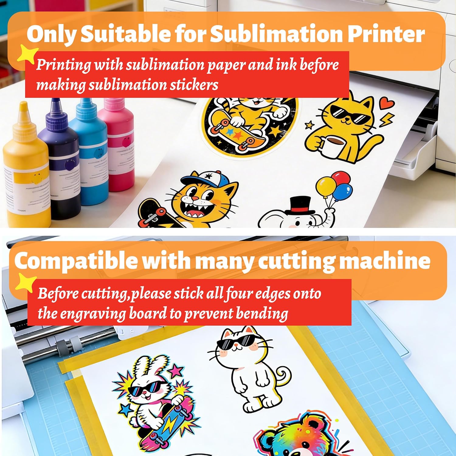 Transparent Sublimation Sticker Paper – 8.5×11 Glossy Waterproof Vinyl (60 Sheets)