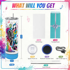 10 Pack 20oz Sublimation Bluetooth Speaker Tumblers - Colorful
