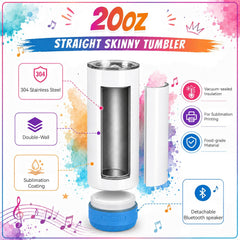 10 Pack 20oz Sublimation Bluetooth Speaker Tumblers - Colorful