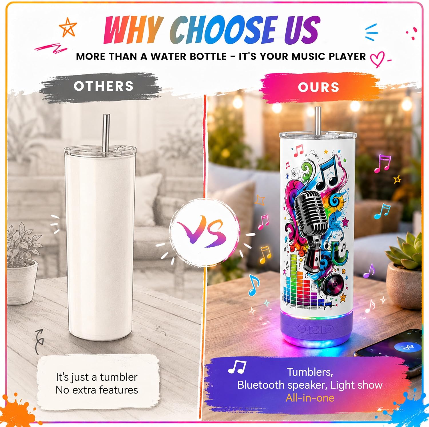 10 Pack 20oz Sublimation Bluetooth Speaker Tumblers - Colorful