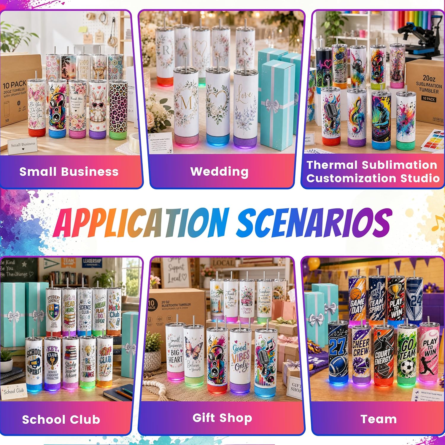 10 Pack 20oz Sublimation Bluetooth Speaker Tumblers - Colorful