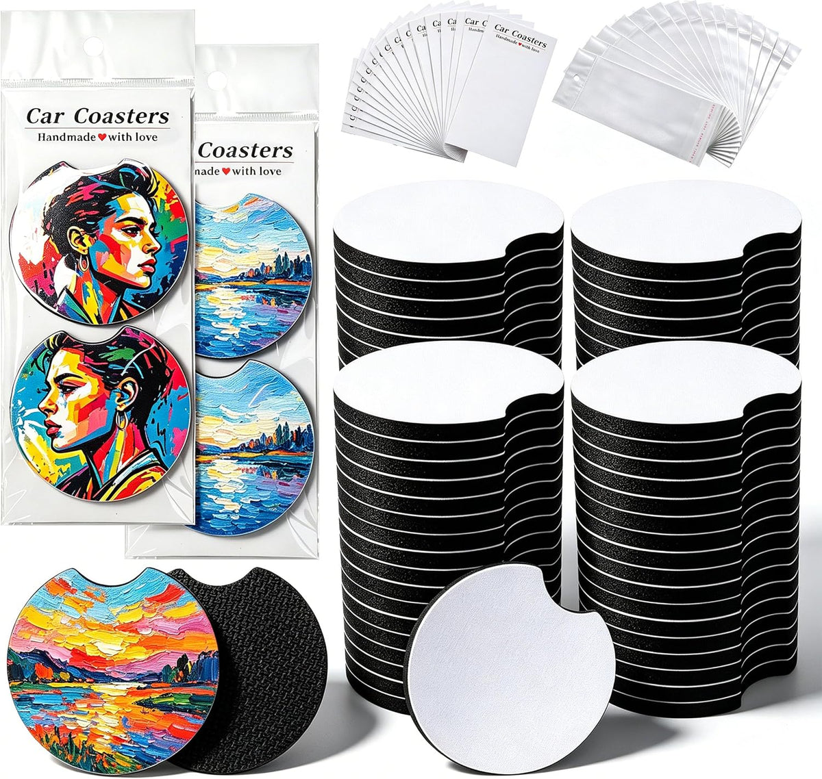Sublimation Car Coasters – 50 Pack with Bags