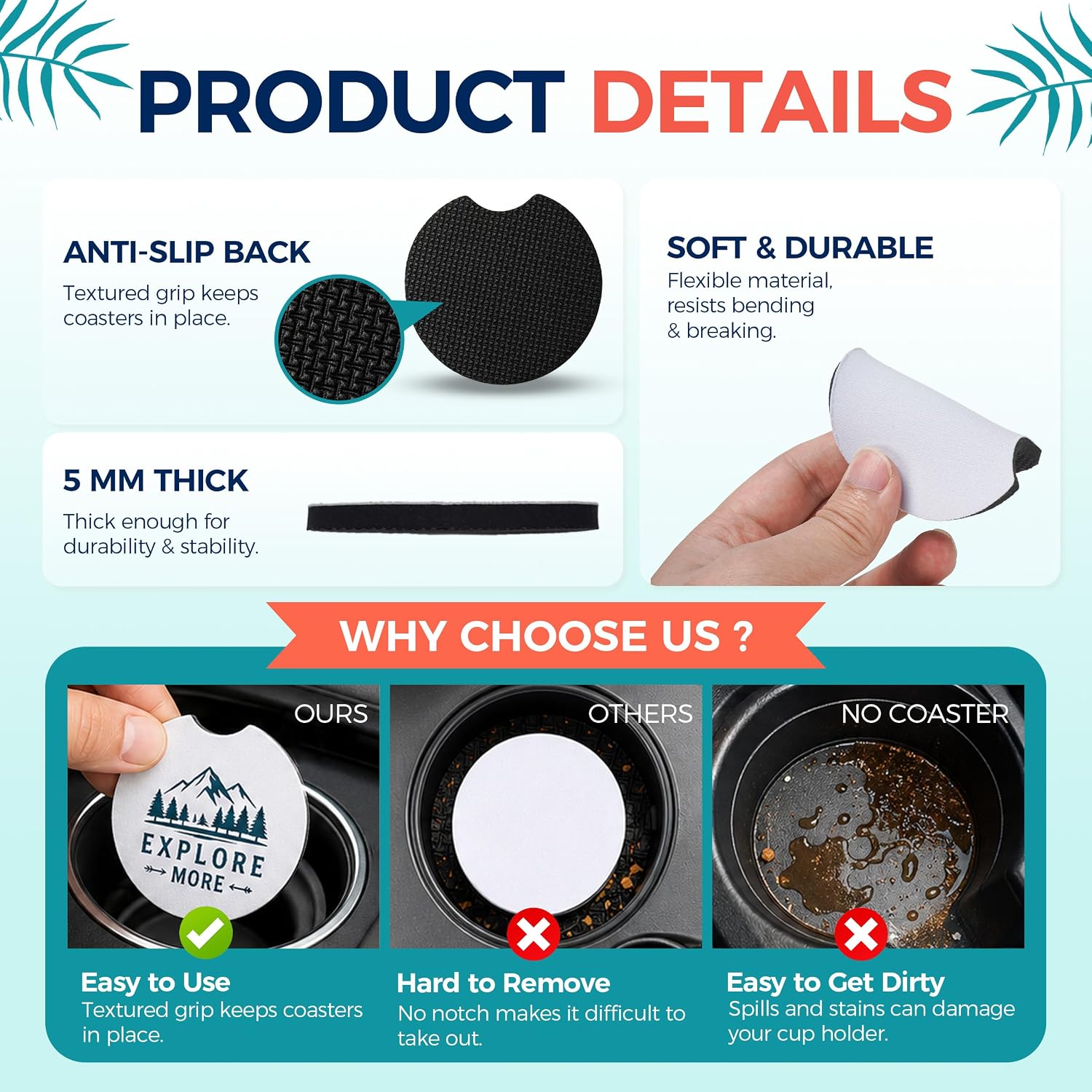 Sublimation Car Coasters – 50 Pack with Bags