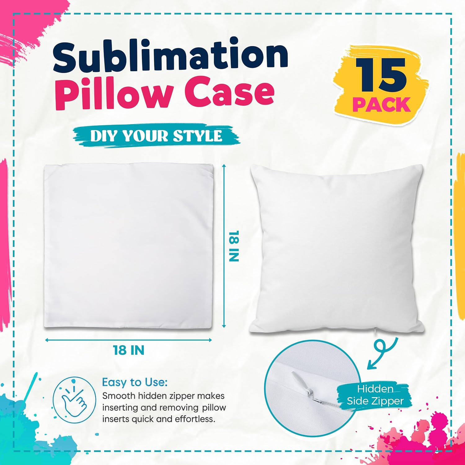 Sublimation Pillow Cases 15 Pack 18 X 18 Inch White Cushion Covers
