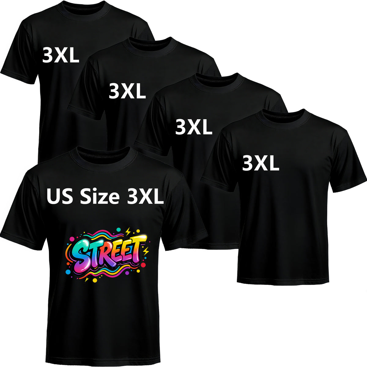 5 Pack Black Blank Polyester T-Shirts – Crew Neck Short Sleeve - 3XL