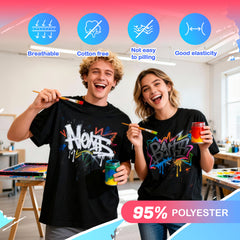 5 Pack Black Blank Polyester T-Shirts – Crew Neck Short Sleeve - M