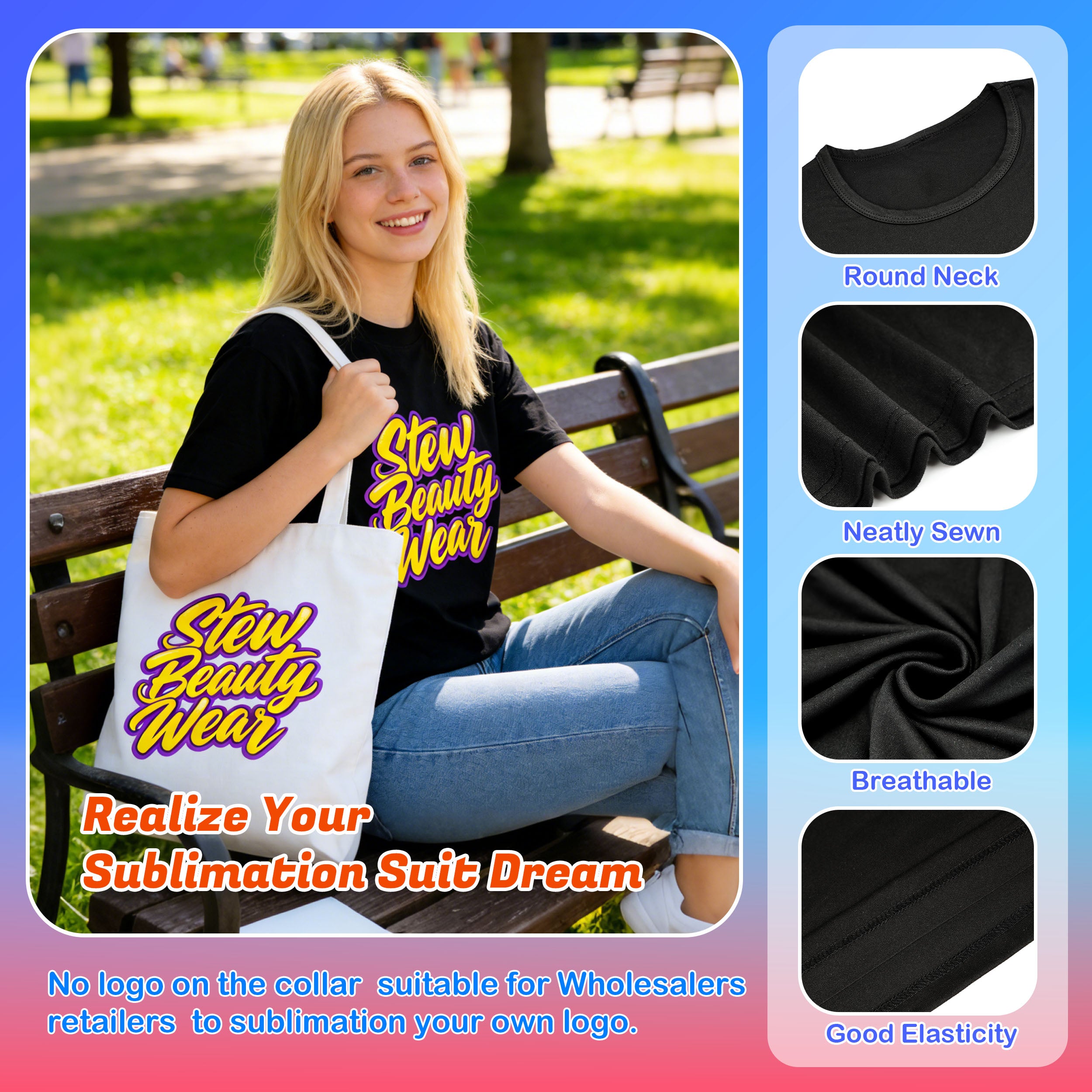 5 Pack Black Blank Polyester T-Shirts – Crew Neck Short Sleeve - M