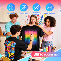 5 Pack Black Blank Polyester T-Shirts – Crew Neck Short Sleeve - XS