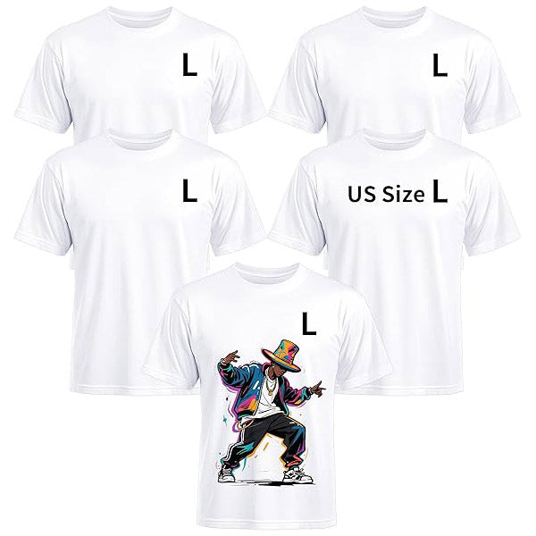 5 Pack Sublimation T-Shirts Bulk – Unisex White Polyester for Heat Transfer -  L