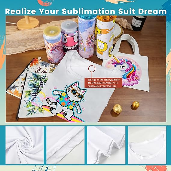 5 Pack Sublimation T-Shirts Bulk – Unisex White Polyester for Heat Transfer -  L