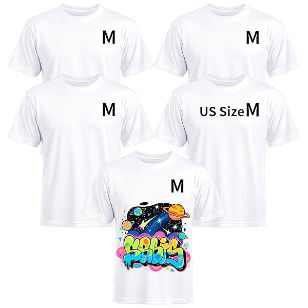 5 Pack Sublimation T-Shirts Bulk – Unisex White Polyester for Heat Transfer - M