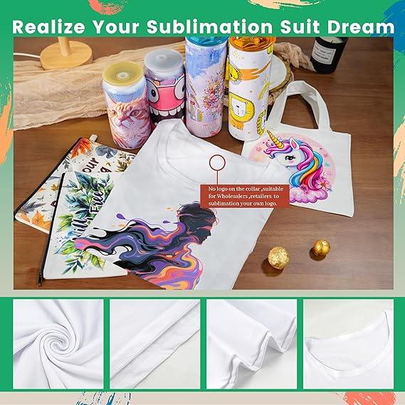 5 Pack Sublimation T-Shirts Bulk – Unisex White Polyester for Heat Transfer - S