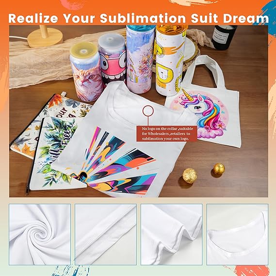 5 Pack Sublimation T-Shirts Bulk – Unisex White Polyester for Heat Transfer - XL