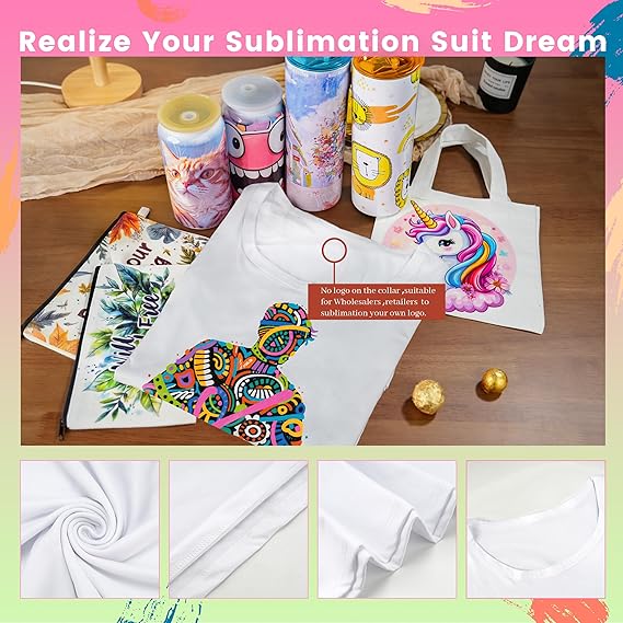 5 Pack Sublimation T-Shirts Bulk – Unisex White Polyester for Heat Transfer - XXL