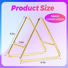 Triangle Coaster Holder 4.3 in Gold Iron Metal Stand for 5 Coasters