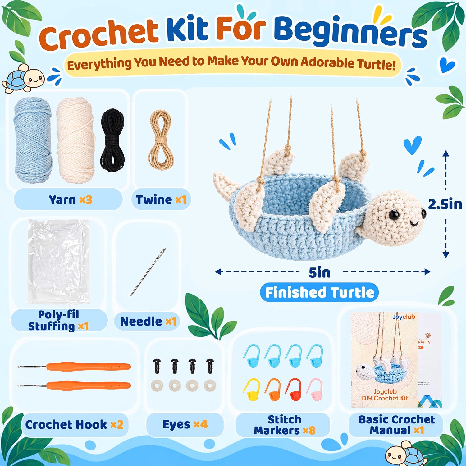 Crochet Kit for Beginners with Vedio DIY Turtle Hanging Planter Kit