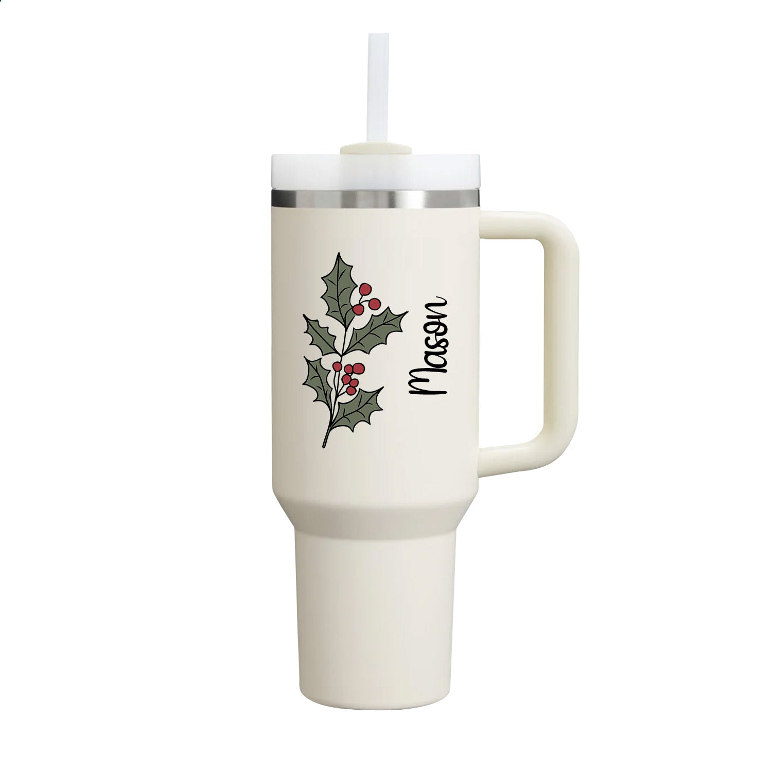 40 oz Tumbler with Birth Flower and Custom Name(Cream)