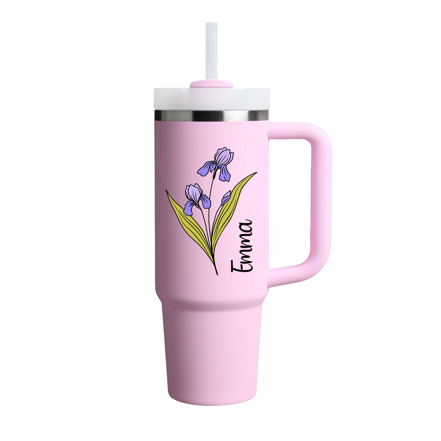 40 oz Tumbler with Birth Flower and Custom Name(Cherry Blossom)