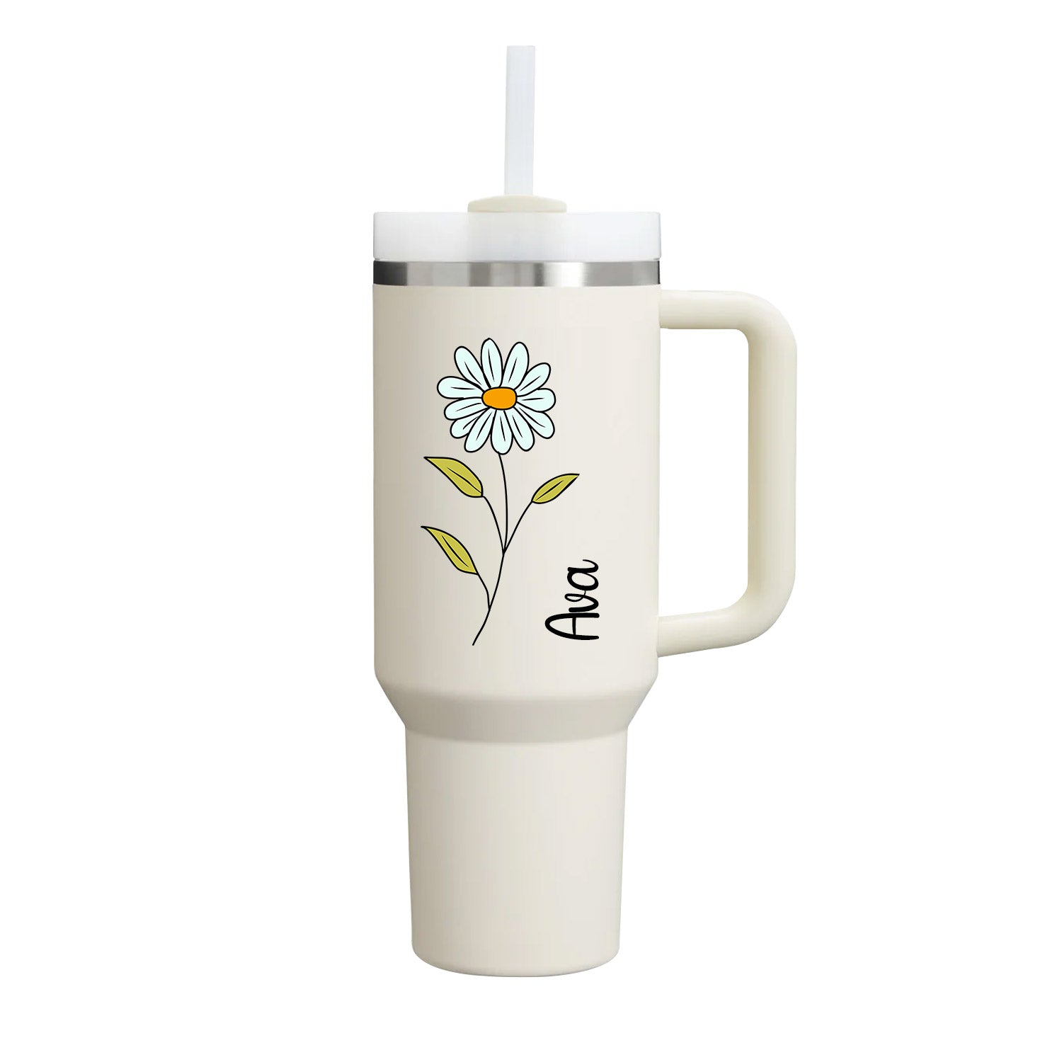 40 oz Tumbler with Birth Flower and Custom Name(Cream)