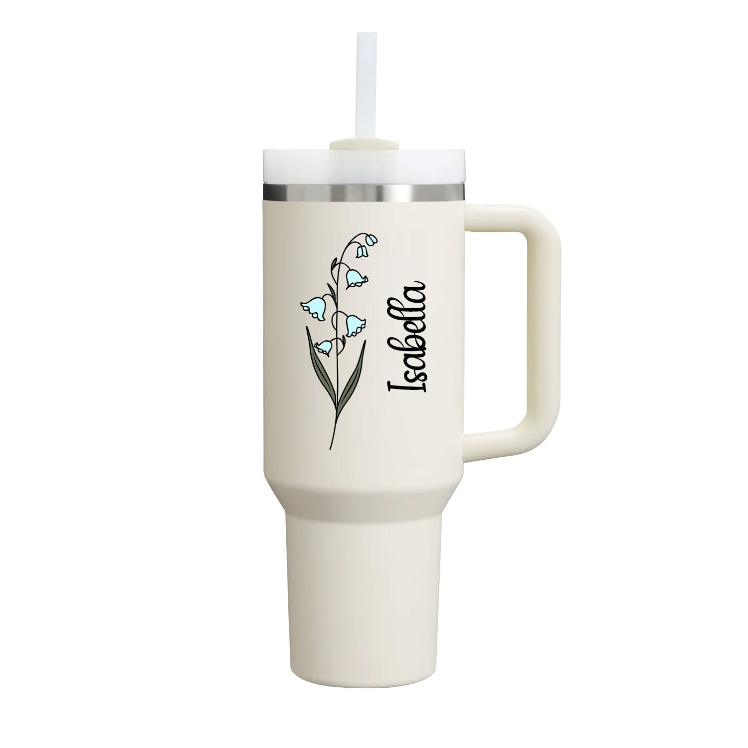 40 oz Tumbler with Birth Flower and Custom Name(Cream)