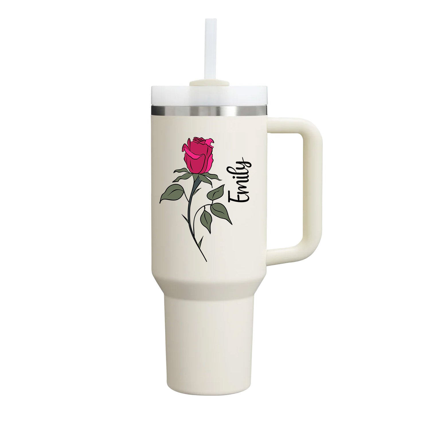 40 oz Tumbler with Birth Flower and Custom Name(Cream)