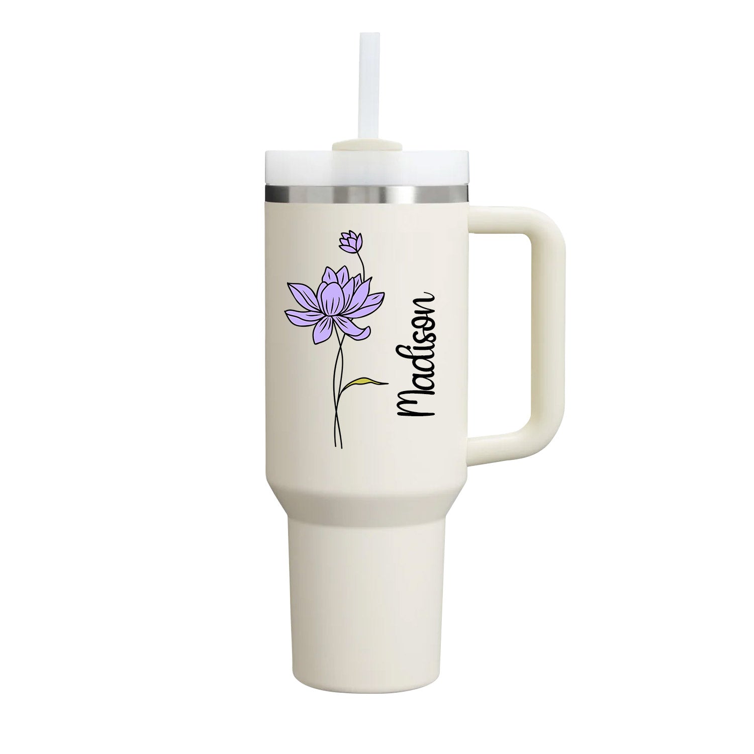 40 oz Tumbler with Birth Flower and Custom Name(Cream)