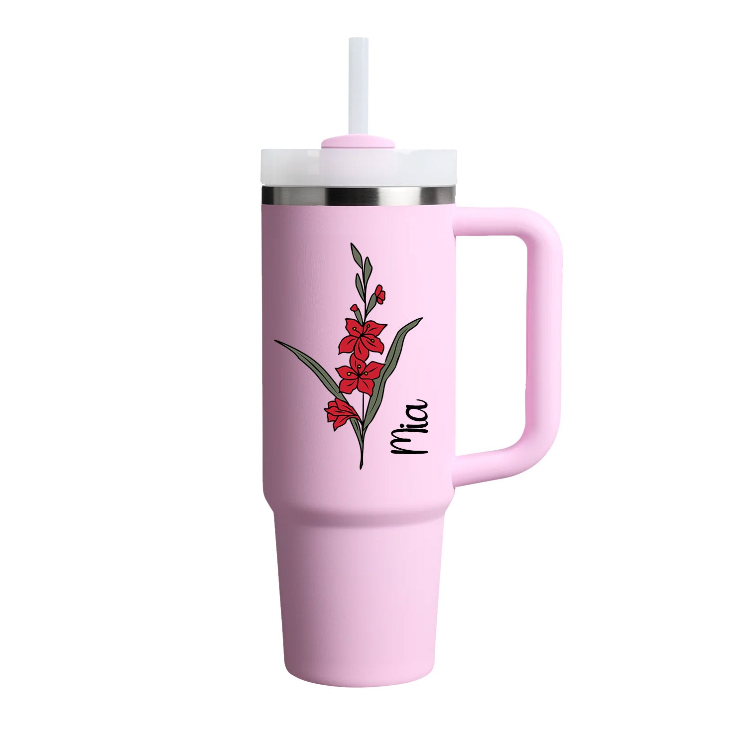 40 oz Tumbler with Birth Flower and Custom Name(Cherry Blossom)