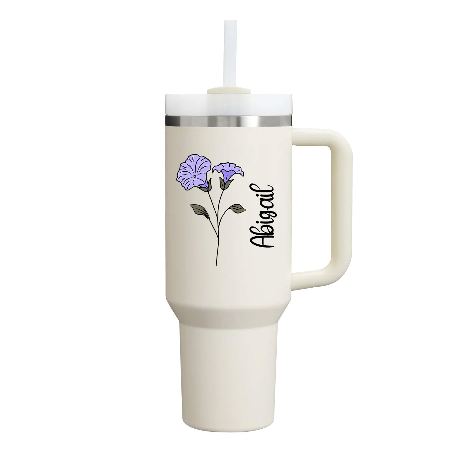 40 oz Tumbler with Birth Flower and Custom Name(Cream)