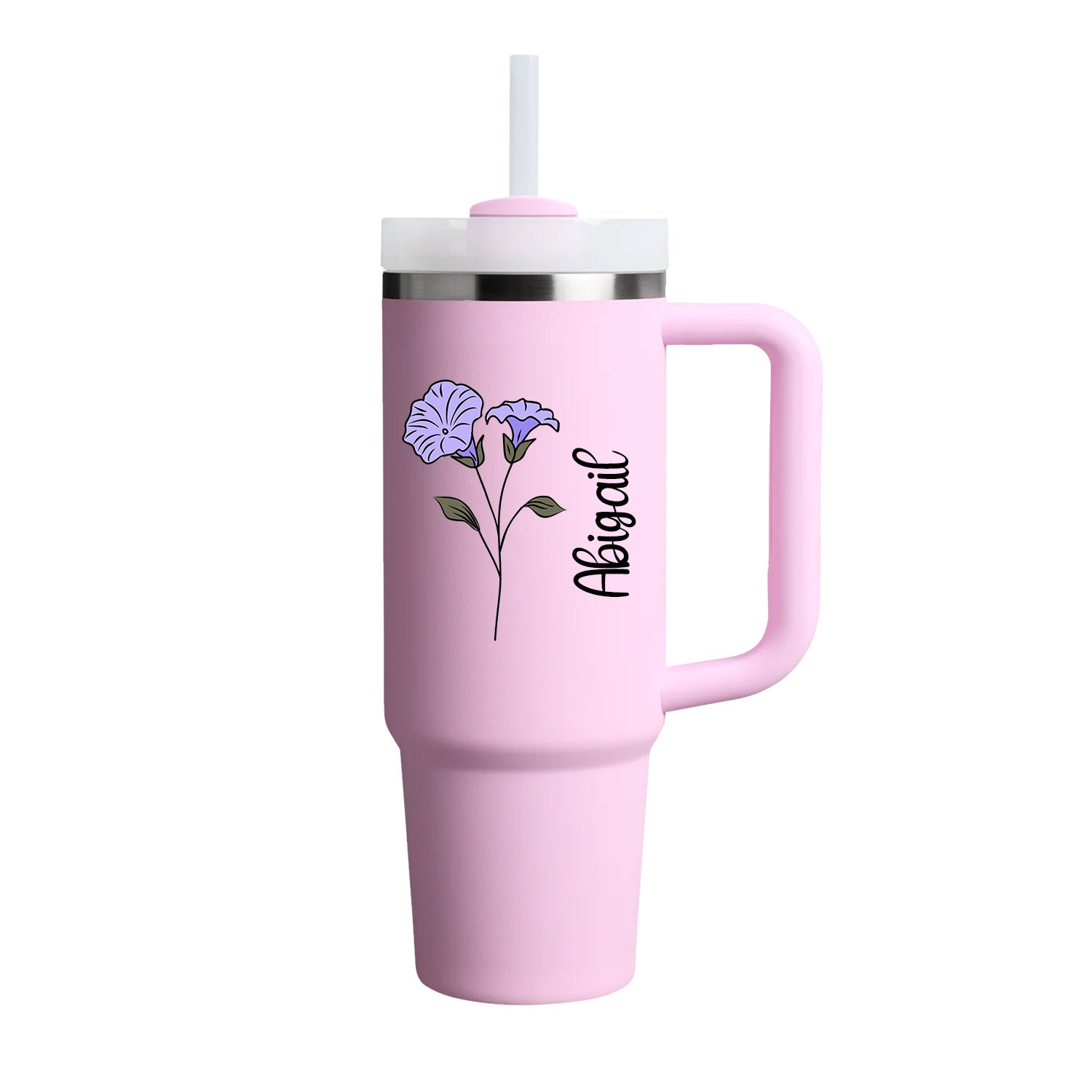 40 oz Tumbler with Birth Flower and Custom Name(Cherry Blossom)